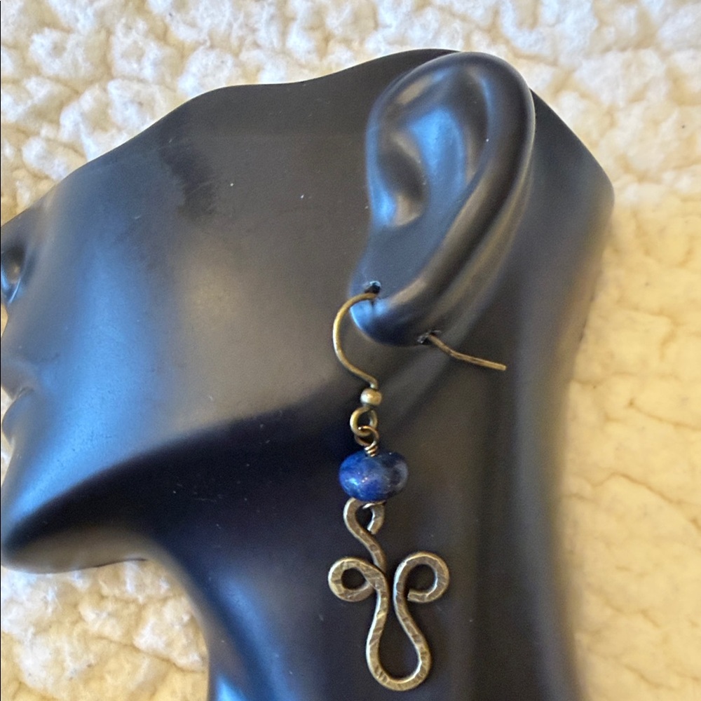 Handcrafted Blue Bead Gold-Tone Swirl Dangle Earrings - Women Jewelry